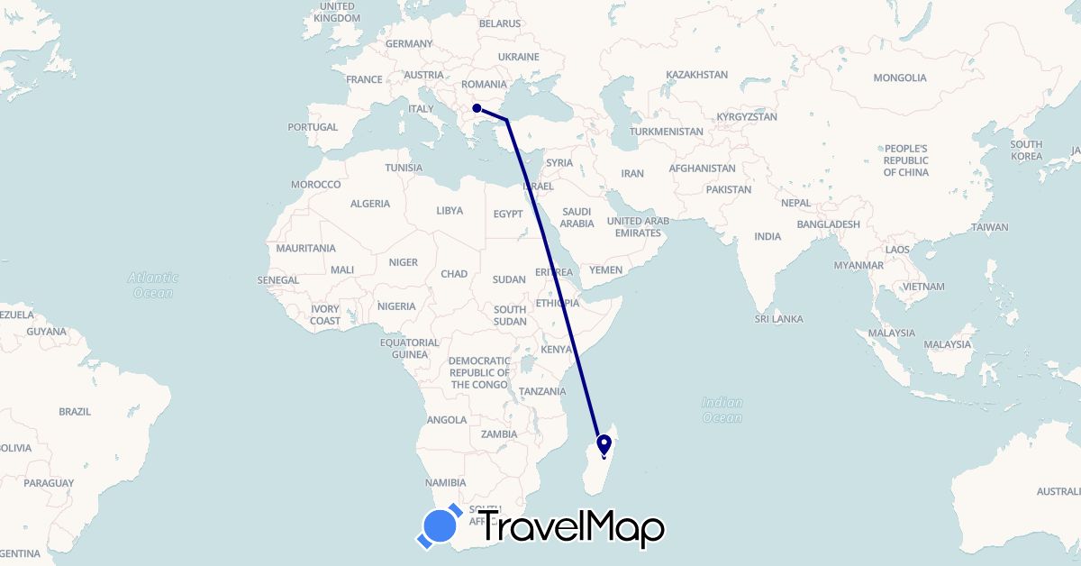 TravelMap itinerary: driving in Bulgaria, Madagascar, Turkey (Africa, Asia, Europe)